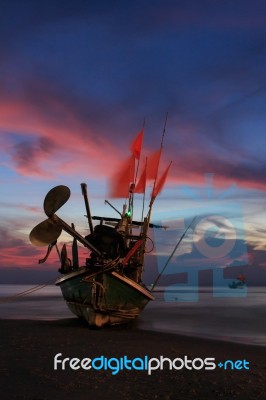 Long Tail Boat At Dusk.long Exposure Technique Stock Photo