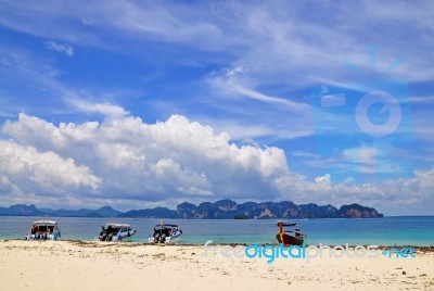 Long Tail Boat On The Beach Stock Photo