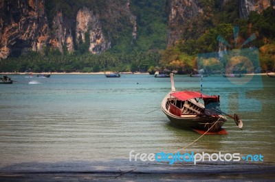 Longtail Boat At Railay Beach Stock Photo