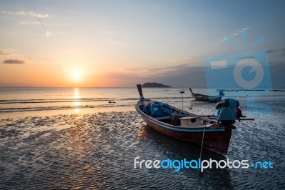 Longtail Boat Snset Stock Photo