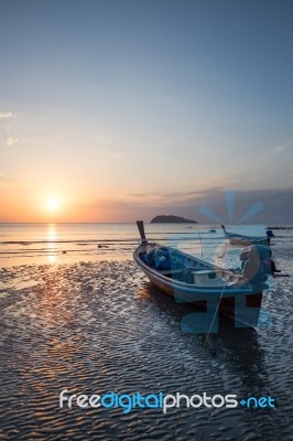 Longtail Boat Snset Stock Photo