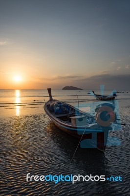 Longtail Boat Snset Stock Photo