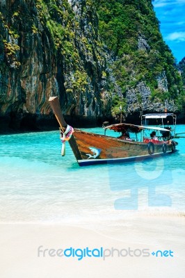 Longtrail Boats On Port At Maya Bay Phi Phi Islands Andaman Sea Stock Photo