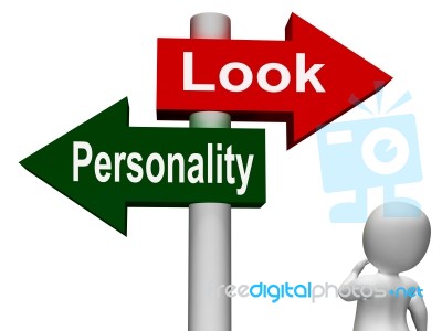 Look Personality Signpost Shows Character Or Superficial Stock Image