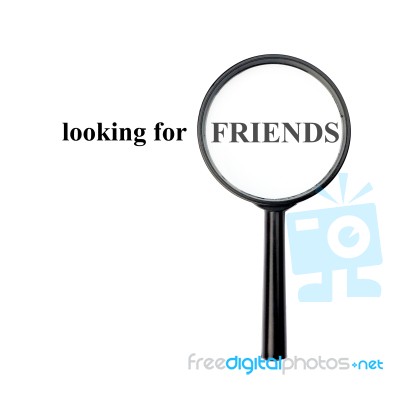 Looking For Friends With Magnify Glass Isolated On White Backgro… Stock Photo