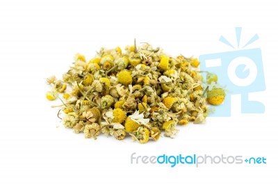 Loose Camomile Tea On White Stock Photo