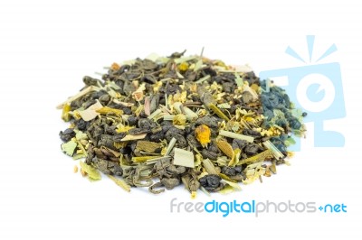 Loose Mixed Biological Sweet Angels Tea Isolated On White Stock Photo