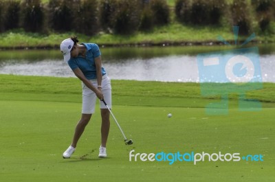 Lorena Ochoa Hits Iron Shot Stock Photo