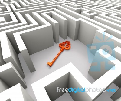 Lost Key In Maze Shows Security Solution Stock Image