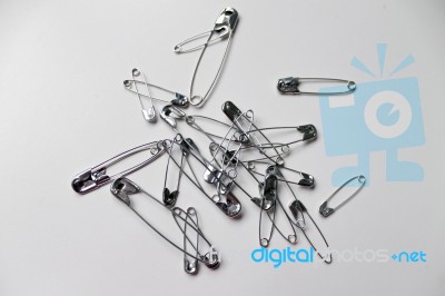 Lots Of Metal Safety Pins In Macro Stock Photo