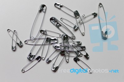 Lots Of Metal Safety Pins In Macro Stock Photo