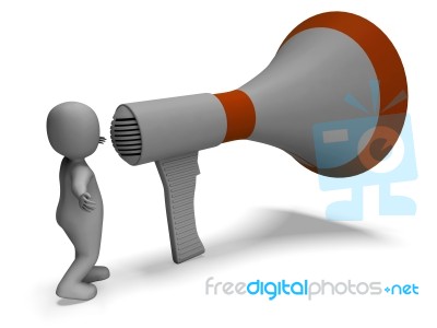 Loud Hailer Character Shows Announcing Explaining And Megaphone Stock Image