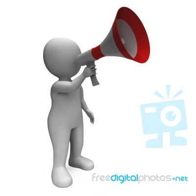 Loud Hailer Character Shows Broadcasting Proclaim And Megaphone Stock Image