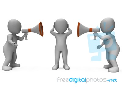 Loud Hailer Characters Show Megaphone Attention Explaining And B… Stock Image