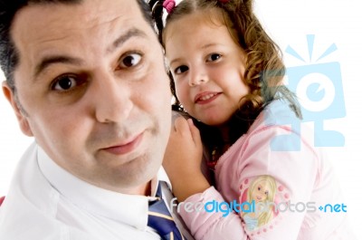 Lovable Father Holding His Happy Daughter Stock Photo