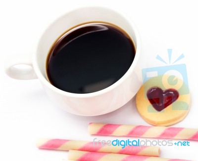 Love Cookie Coffee Indicates Cracker Delicious And Bicky Stock Photo