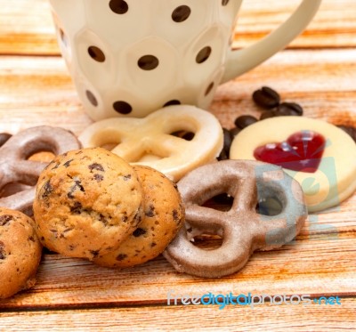 Love Cookie Coffee Shows Crackers Valentines And Cracker Stock Photo