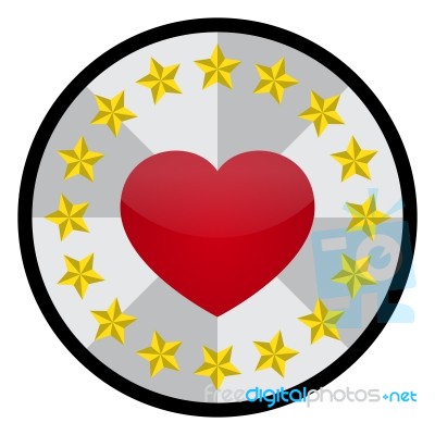  Love Heart With Five Point Star In Circle Shape Emblem Stock Image