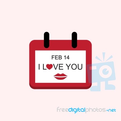  Love Valentine Day Calendar With I Love You And Mouth Stock Image