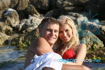 Loving Couple At Beach Stock Photo