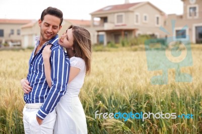 Loving Couple, Woman Hugging Her Boyfriend Stock Photo