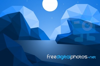 Low Poly Lake Landscape Scene Stock Image