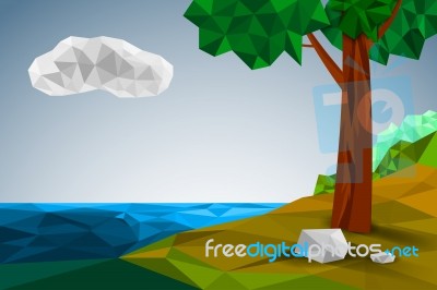 Low Poly Landscape Scene Stock Image