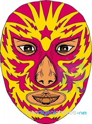 Luchador Mask Star Lightning Bolt Drawing Stock Image