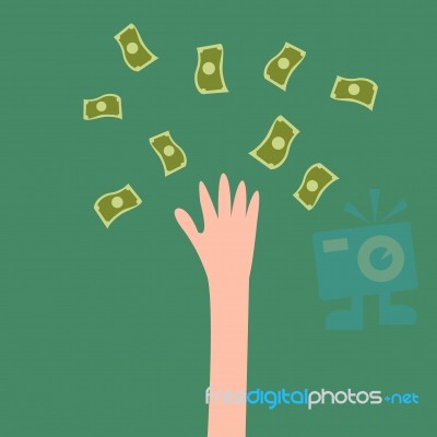 Lucky Hand With Fly Money Stock Image