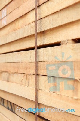 Lumber Stack Focus At Bondage Wire Stock Photo