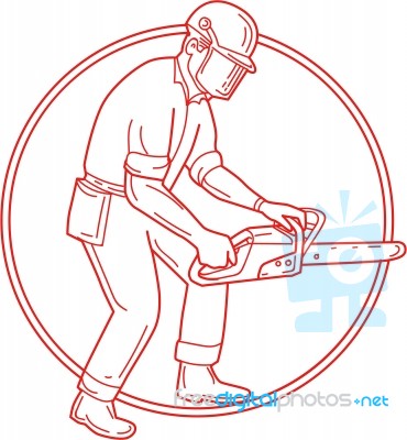 Lumberjack Arborist Chainsaw Circle Mono Line Stock Image