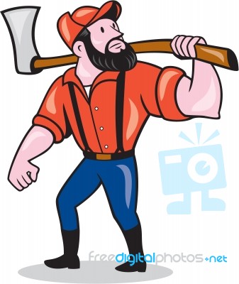 Lumberjack Holding Axe Cartoon Stock Image