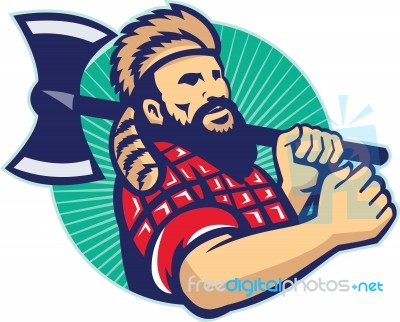 Lumberjack Logger With Axe Retro Stock Image