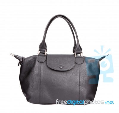 Luxury Black Leather Holding Female Fashion Hand Bag Isolated Ba… Stock Photo