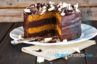 Luxury Chocolate And Toffee Layer Cake Stock Photo