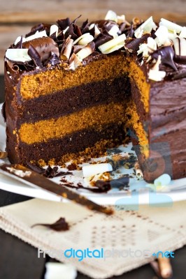 Luxury Chocolate And Toffee Layer Cake Stock Photo