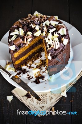 Luxury Chocolate And Toffee Layer Cake Stock Photo