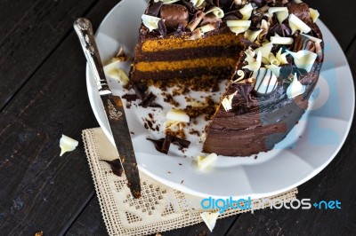 Luxury Chocolate And Toffee Layer Cake Stock Photo