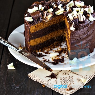 Luxury Chocolate And Toffee Layer Cake Stock Photo