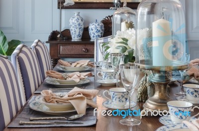 Luxury Dinning Table Set At Home Stock Photo