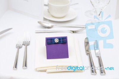 Luxury Scottish Wedding Gala Table Setting Stock Photo