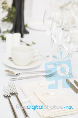 Luxury Wedding Gala Table Setting Stock Photo