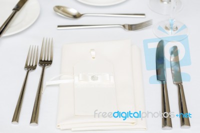 Luxury Wedding Gala Table Setting Stock Photo