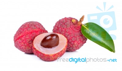 Lychee Or Litchi Isolated On The White Background Stock Photo