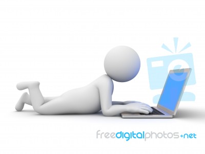 Lying 3d Man Using Laptop Stock Image