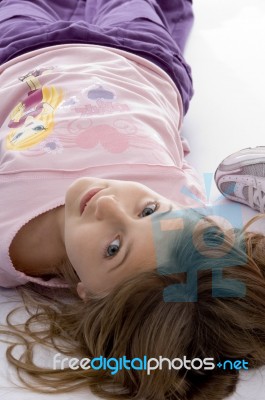 Lying Child Looking Stock Photo