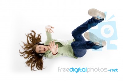 Lying Female Showing Shoe Soles Stock Photo