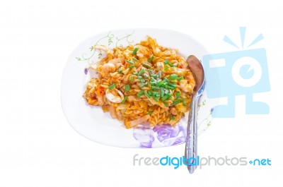 Macaroni Pasta In Tomato Sauce With Chicken, Thai Style Stock Photo