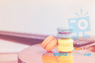 Macarons On Acoustic Guitars,vintage Style Stock Photo