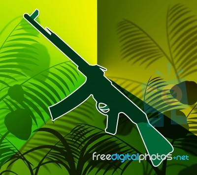 Machine Gun In The Jungle Shows Warfare And Battle Stock Image